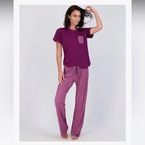 Real Essentials x Amazon Plaid Comfy Pajama Set Loungewear Soft Flare Leg